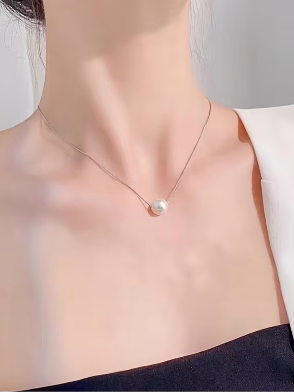 Minimalist Pearl Pendant Necklace - Silver Chain